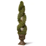 National Tree Company 54 in. Double Cedar Spiral Artificial Topiary with Decorative Brown Ceramic Urn thumbnail 2