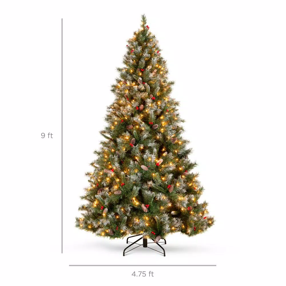 Best Choice Products 9 ft. Pre-Lit Flocked Artificial Christmas Tree with 900 Warm White Lights & Pre-Decorated Berries and Pinecones