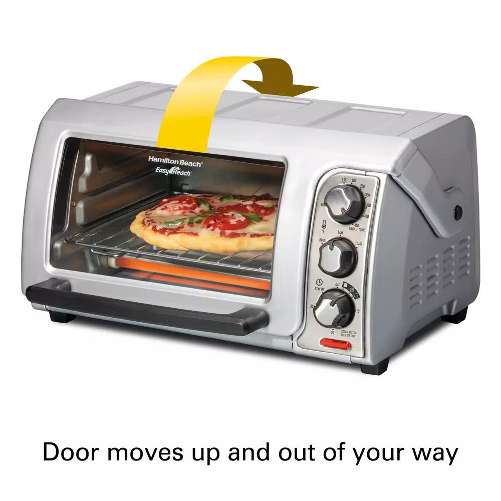 Hamilton Beach Easy Reach 1200W 4-Slice Silver Toaster Oven with Roll Top Door