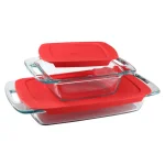 Pyrex Easy Grab 4-Piece Glass Bakeware Set with Red Lids - 3 qt. and 8 in. x 8 in. Bakers thumbnail 1