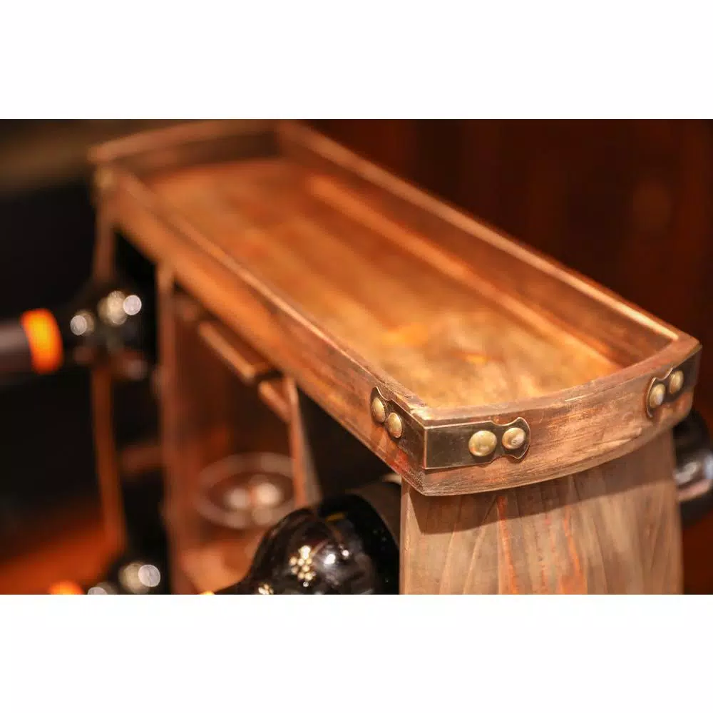 Vintiquewise Rustic Wooden 8-Bottle Wine Rack with Integrated Glass Holder