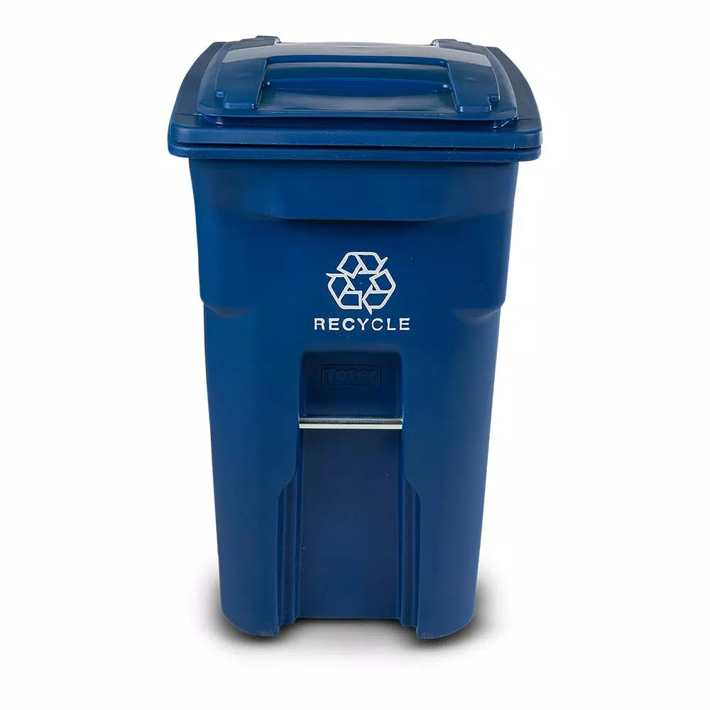 Toter 64 Gallon Blue Rollout Recycling Container with Attached Hinged Lid