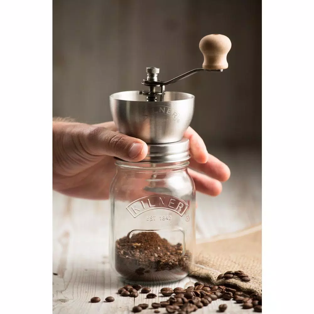 Kilner 17 fl oz Glass Coffee Grinder with Adjustable Ceramic Mechanism and Airtight Lid