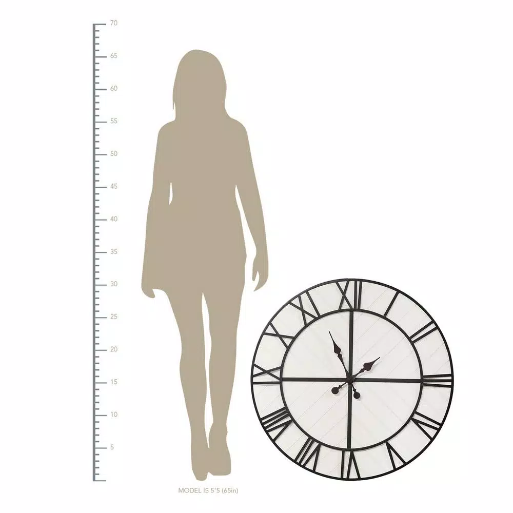 Stratton Home Decor Henry 31.5 in. Oversized Black and White Wood Wall Clock