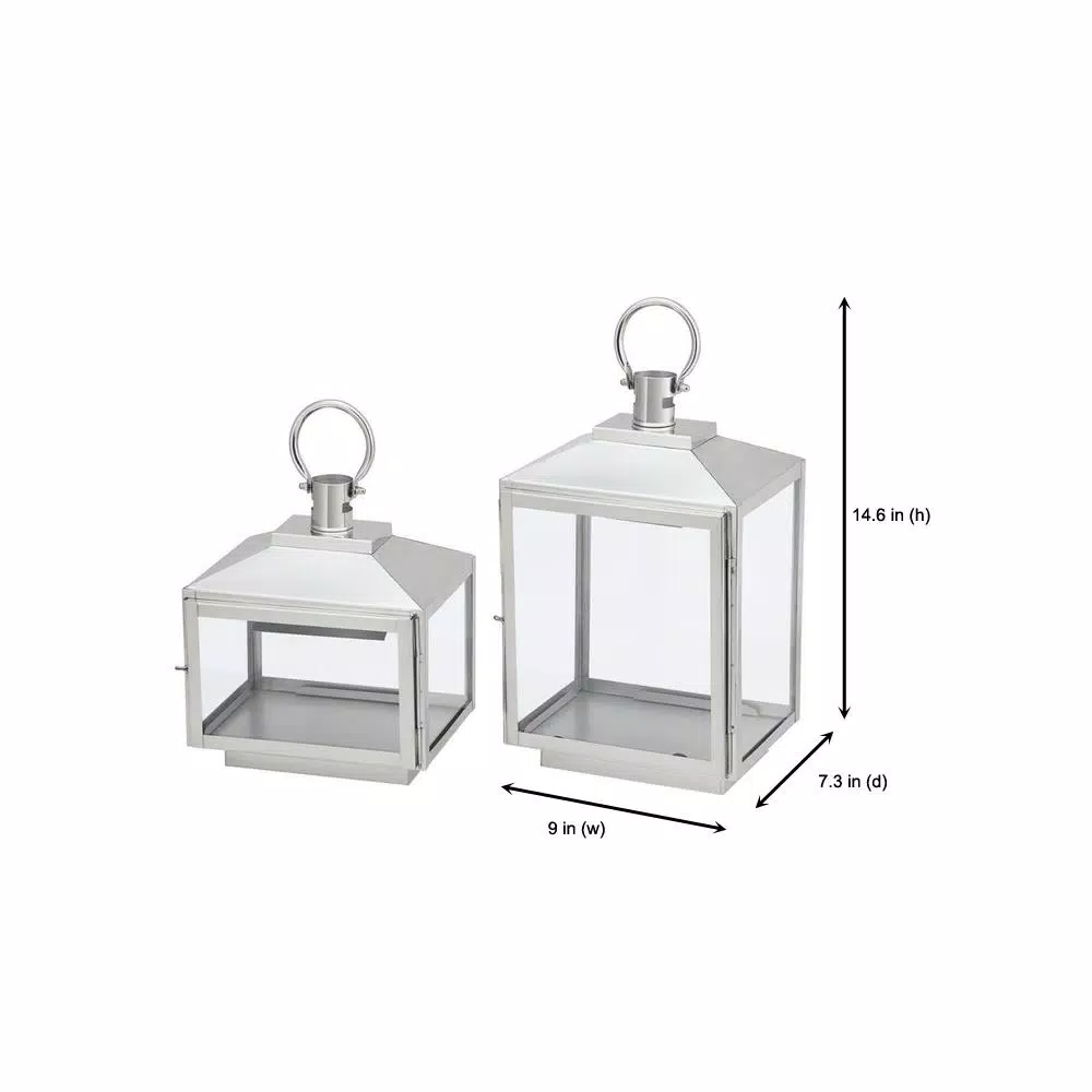 Home Decorators Collection Silver Stainless Steel Candle Lanterns, Set of 2