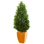 Nearly Natural 57-In. Bay Leaf Artificial Topiary Tree in Orange Planter, Indoor/Outdoor thumbnail 1