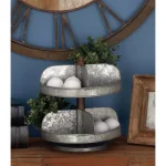 LITTON LANE Industrial Arts 2-Tier Iron Tray Stand with Galvanized Finish, Gray thumbnail 1