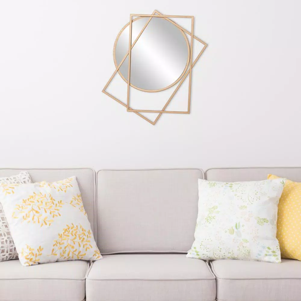 Pinnacle Modern Gold Geometric Layered Wall Mirror - 21 in. x 24 in. Round Accent Mirror