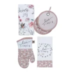 Kay Dee Lisa Audit Watercolor Floral Cotton Kitchen Textile Set - 4 Piece Blush Set thumbnail 1