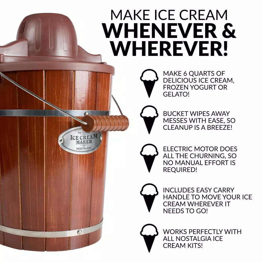 Nostalgia Vintage Collection 6 Qt. Wood Bucket Electric Ice Cream Maker
