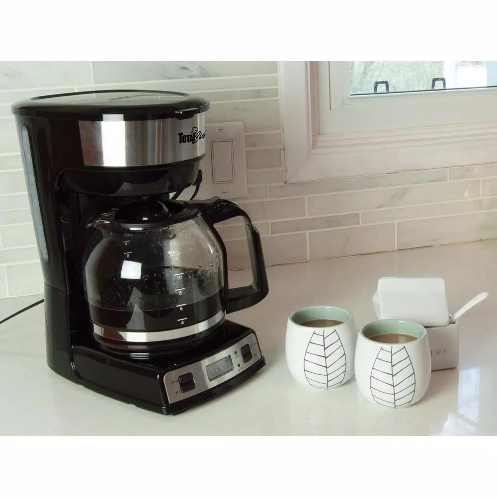 Total Chef 12-Cup Programmable Drip Coffee Maker with Glass Carafe, LCD Display, and Auto Shut-Off - Black/Silver