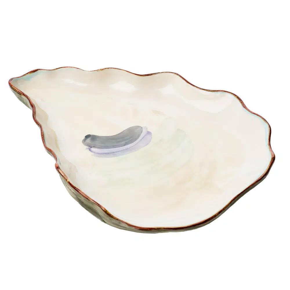 Abigails Seaside Ivory and Lavender Ceramic Oyster Platters, Set of 2