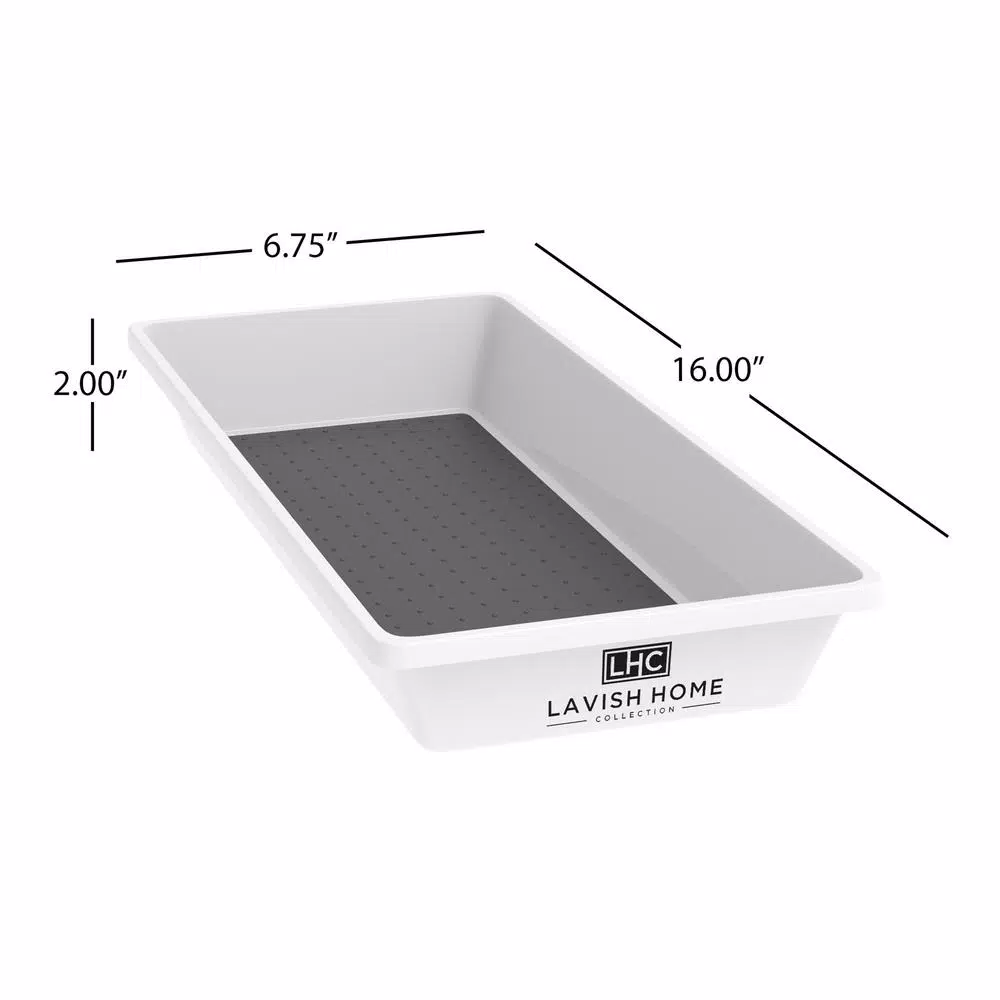 Lavish Home White Plastic Drawer Organizer Tray with Non-Slip Rubber Liner