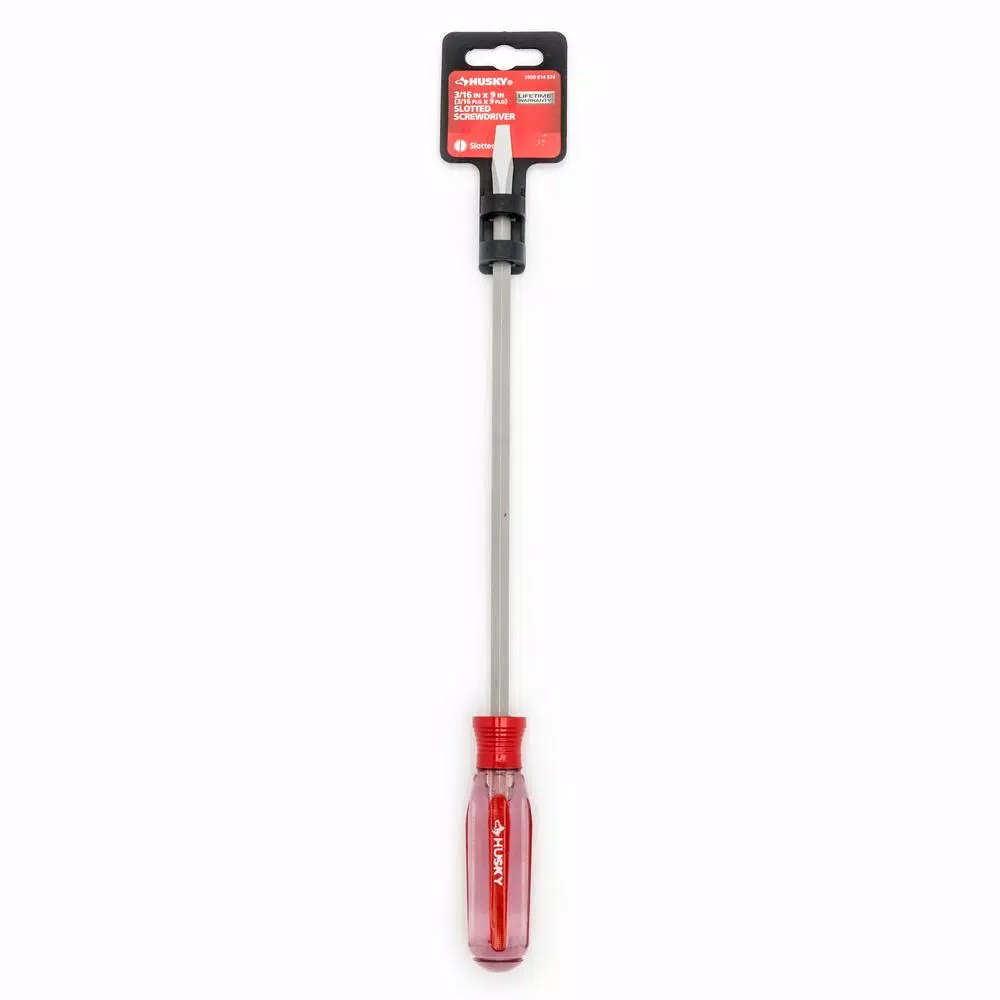 Husky 3/16 in. x 9 in. Slotted Screwdriver with Square Shaft and Acetate Handle