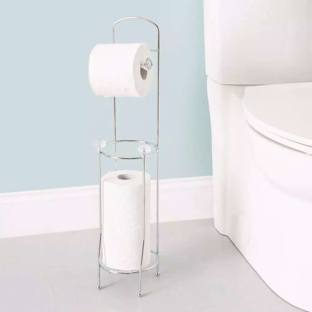 Home Basics Bath Tissue Reserve Freestanding Toilet Paper Holder, Chrome (3-Pack)
