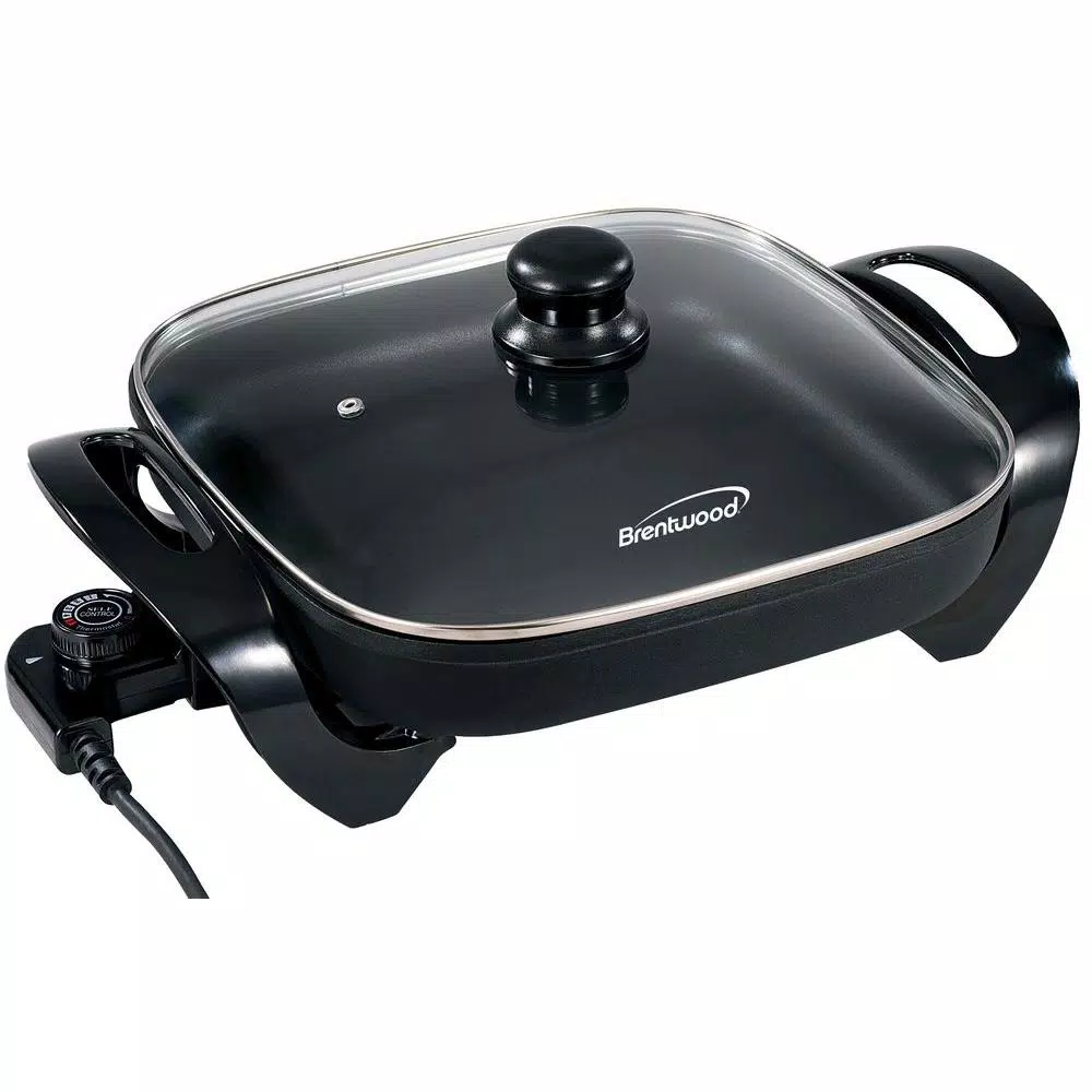 Brentwood 12 in. Black Non-Stick Electric Skillet with Tempered Glass Lid, 1300W