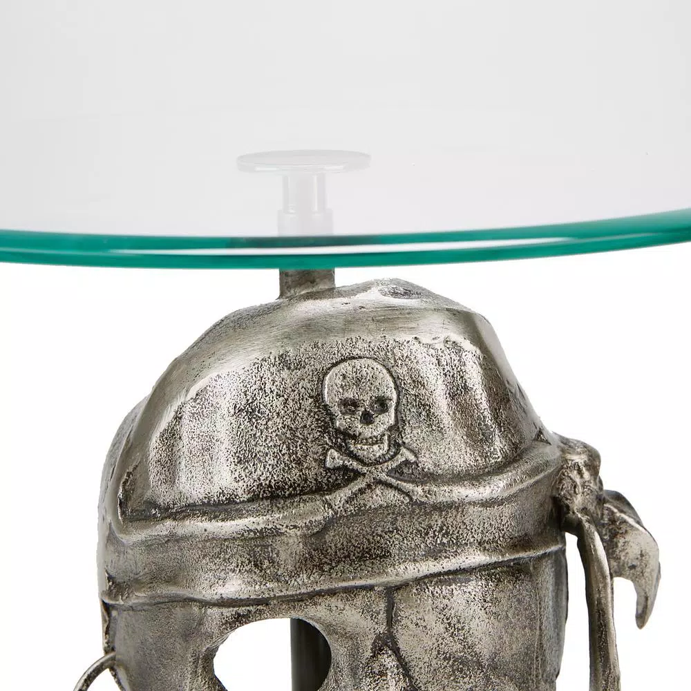 Mind Reader The Mind Reader 12 in. Silver Iron Pirate Head Cake Stand with Glass Top
