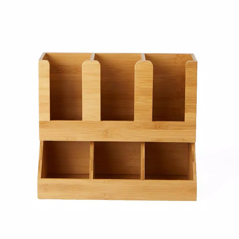 Mind Reader 6-Compartment Bamboo Coffee Condiment and Cup Organizer - Brown