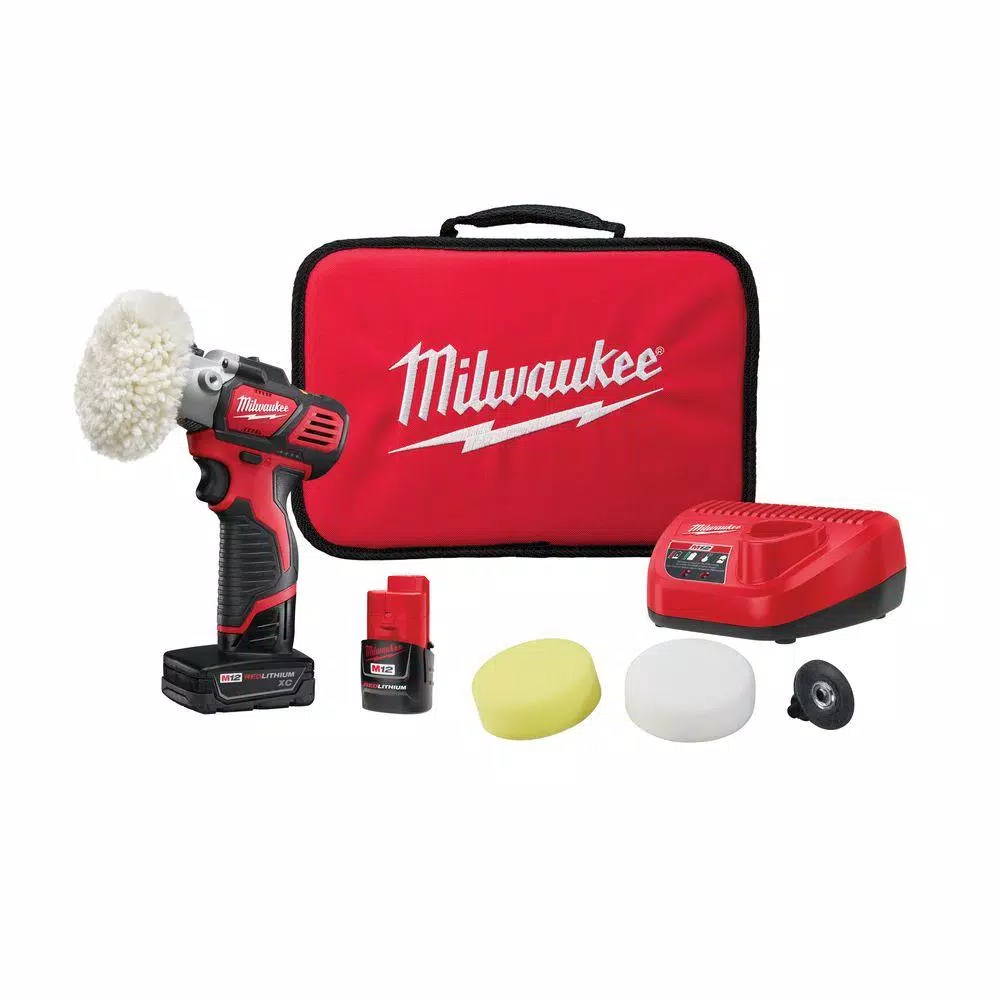Milwaukee M12 12V Lithium-Ion Variable Speed Polisher/Sander Kit with (2) Batteries, Charger & Accessories
