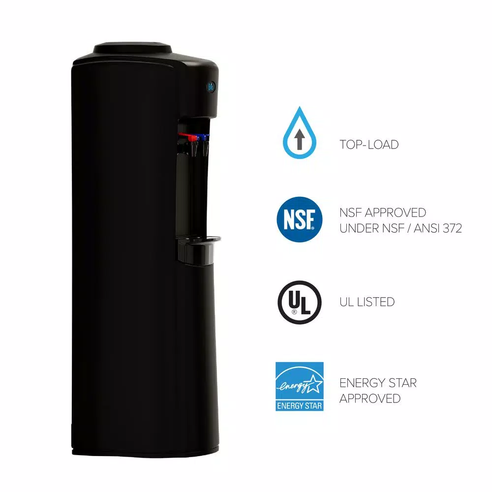 Brio Top Loading Water Cooler Dispenser - Hot and Cold Water, Black with Stainless Steel Reservoirs