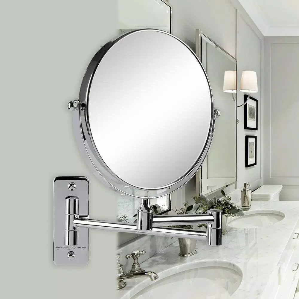 Ovente Wall Mounted Dual-Sided Makeup Mirror, 1x/10x Magnification, Polished Chrome