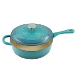 Crock-Pot Artisan 3.5 Qt. Cast Iron Enamel Saute Pan with Lid, Teal Ombre thumbnail 2
