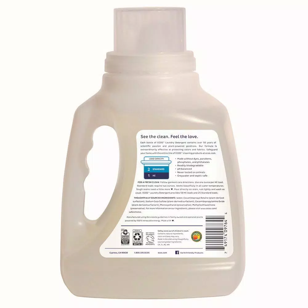 ECOS 2X Ultra Concentrate Free and Clear Liquid Laundry Detergent, 50 oz.