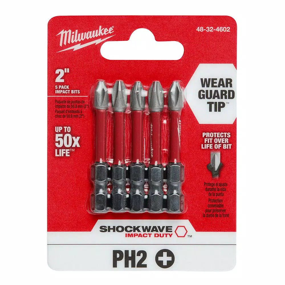 Milwaukee SHOCKWAVE 2 in. Phillips #2 Impact Duty Steel Power Bits, 5-Pack