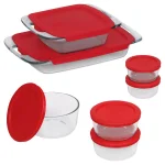 Pyrex Bake N Store 14-Piece Glass Bakeware and Storage Set with Red Lids thumbnail 1