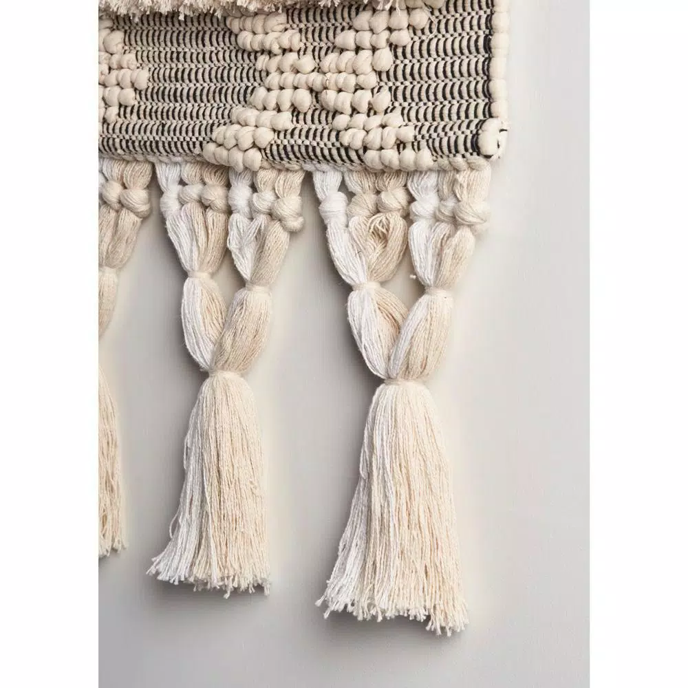 LR Home Bohemian Neutral Ivory Tasseled Wall Tapestry - Hand Woven Cotton Wall Hanging