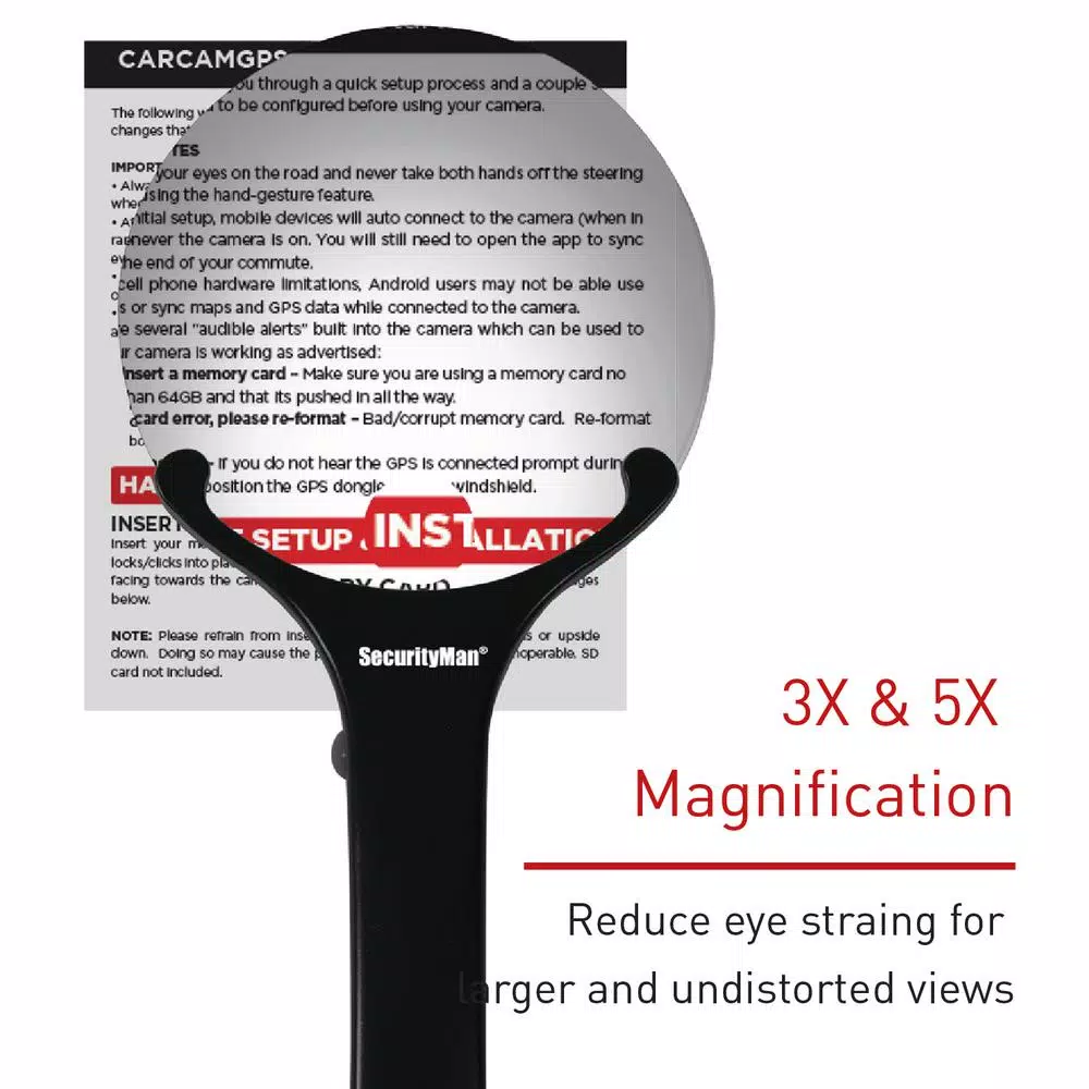 SecurityMan Handheld Magnifying Glass with 2 LED Lights - 3X/5X Dual Lens Illuminated Magnifier