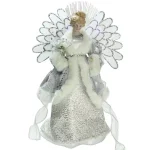 Northlight 13.5 in. Fiber Optic Angel Christmas Tree Topper - Silver Gray & White thumbnail 1