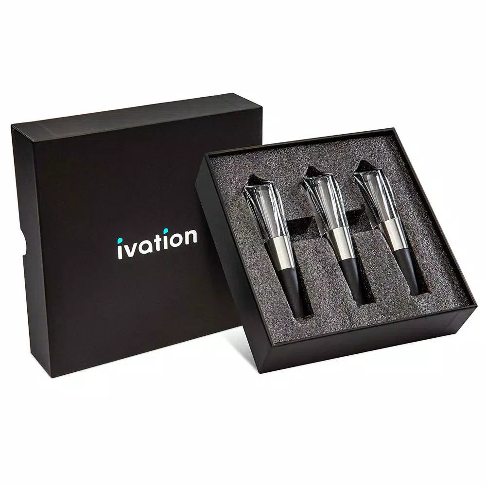 Ivation 3-Pack Clear Acrylic Wine Aerator and Preserver Set with Gift Box