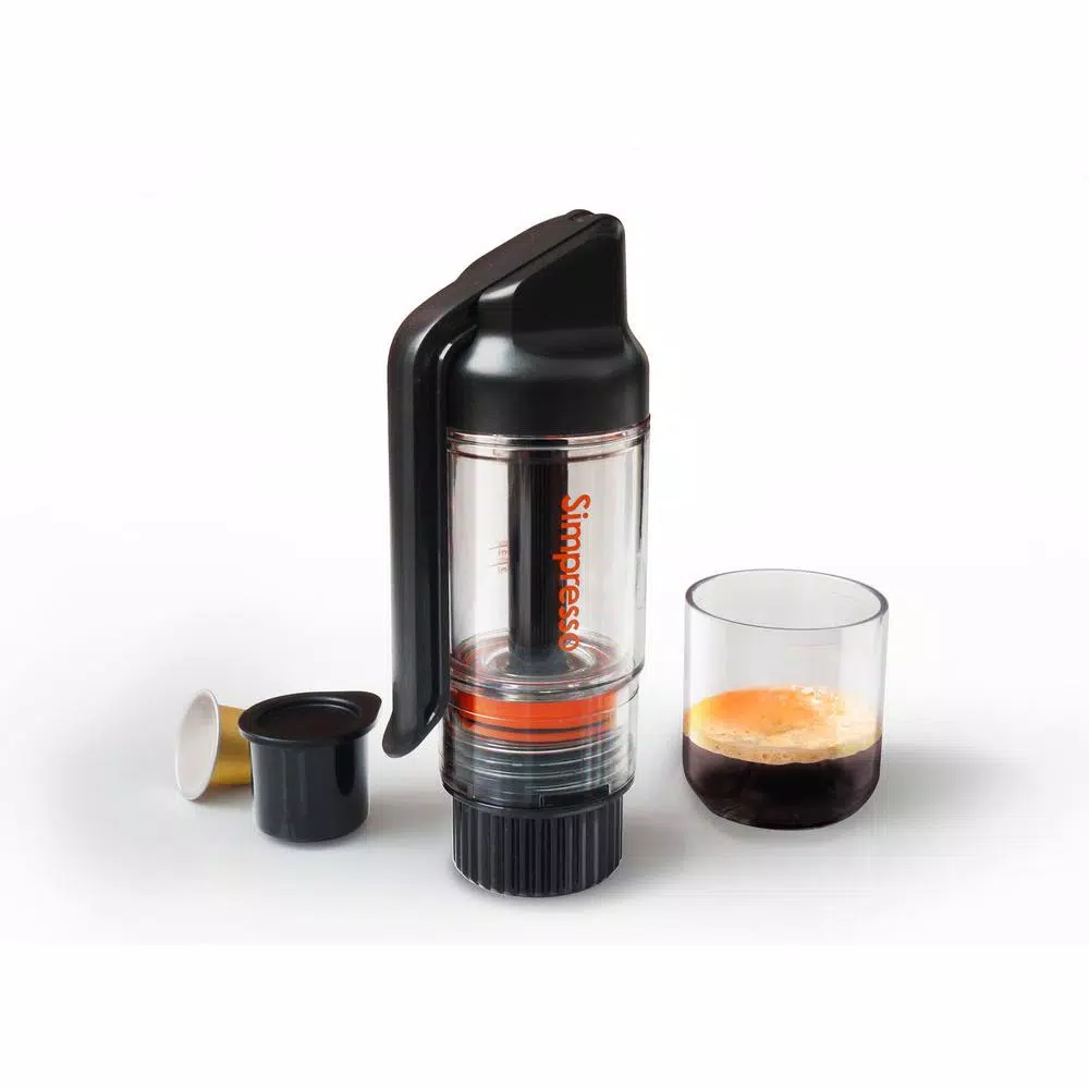 Simposh Simpresso Portable Espresso Machine - Hand Powered Travel Coffee Maker with NS Capsule & Ground Coffee Compatibility