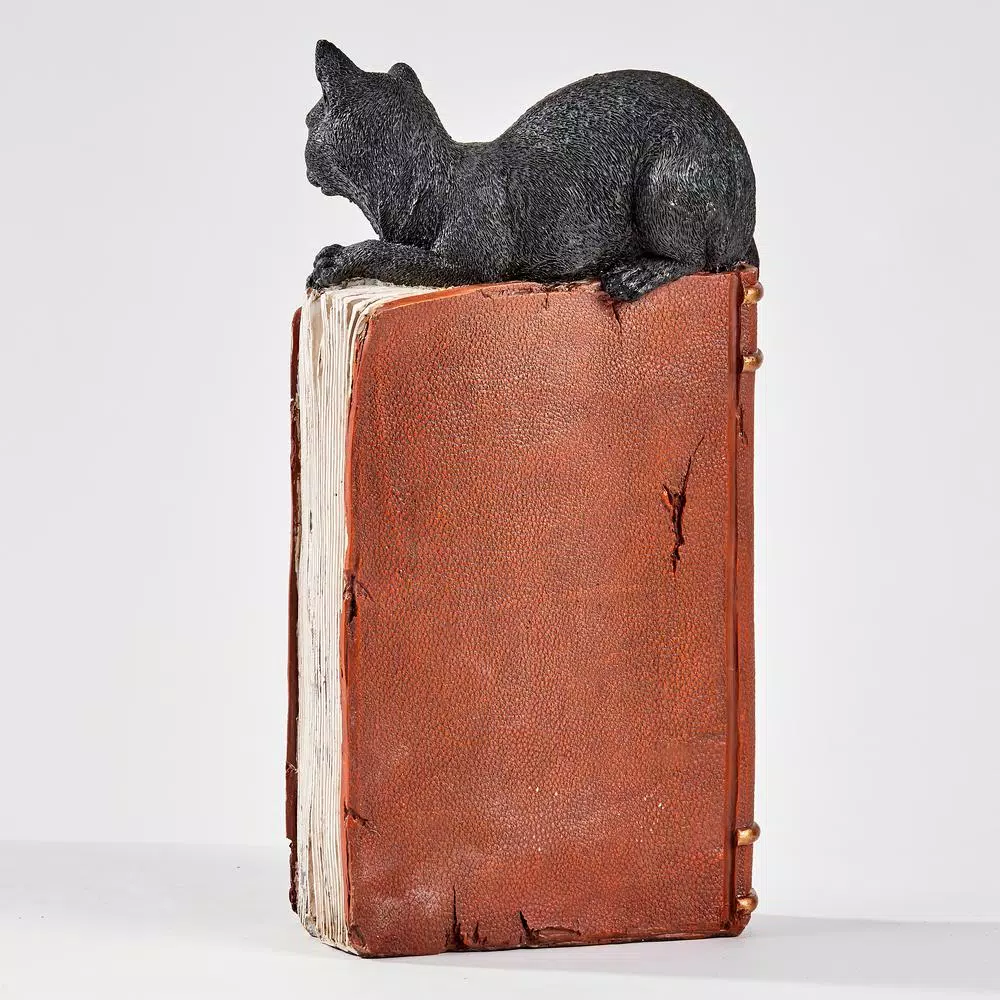 Worth Imports 12 in. Halloween Light Up LED Black Cat on Spell Book Tabletop Decoration