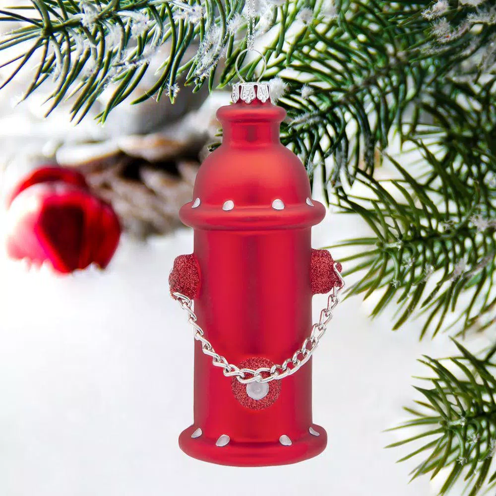 Design Toscano 5 in. Fire Hydrant Blown Glass Holiday Ornament, Red