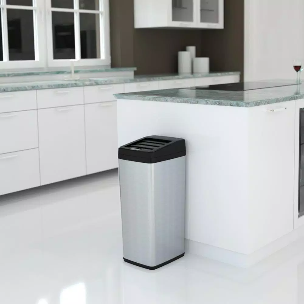 iTouchless 14 Gal. Stainless Steel Motion Sensing Touchless Trash Can with Space-Saving Sliding Lid