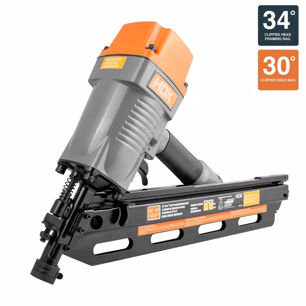 HDX 34° Corded Pneumatic Clipped Head Framing Nailer, 10 Gauge