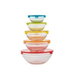 Home Basics 5-Piece Glass Bowl Set with Colorful Plastic Lids thumbnail 1
