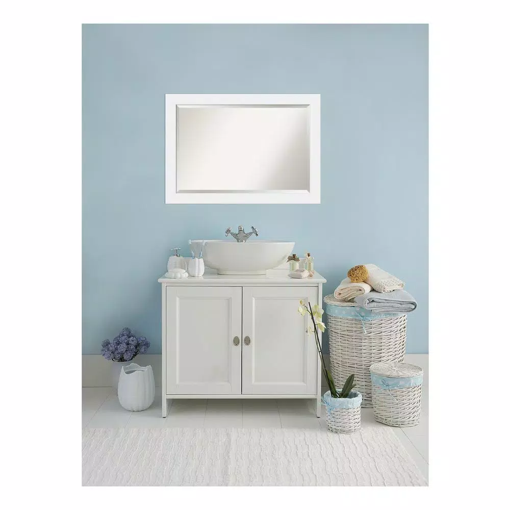 Amanti Art Corvino 41 in. W x 29 in. H Rectangular Beveled Edge Bathroom Vanity Mirror, Satin White