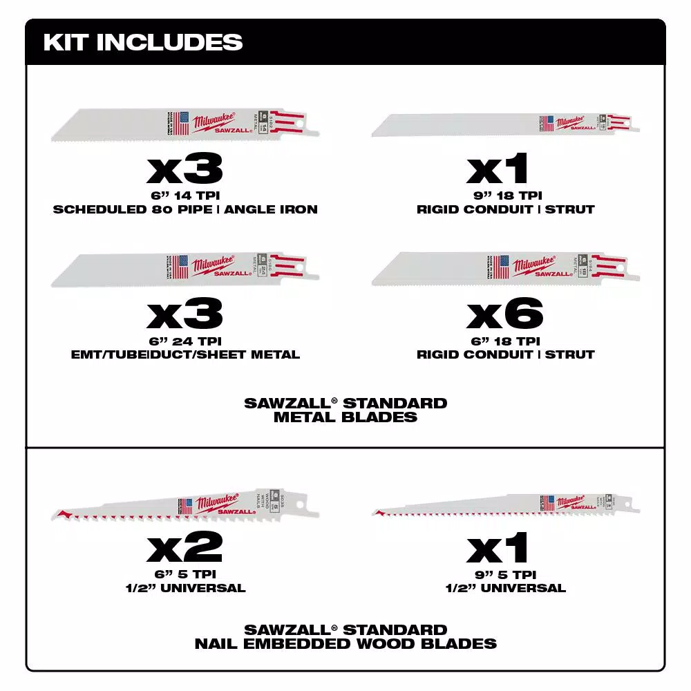Milwaukee SAWZALL 16-Piece Bi-Metal Reciprocating Saw Blade Set for Wood and Metal