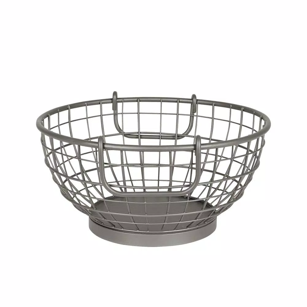 Spectrum Mason Industrial Gray Steel Fruit Bowl Basket with Handles, Farmhouse Style Kitchen Organizer