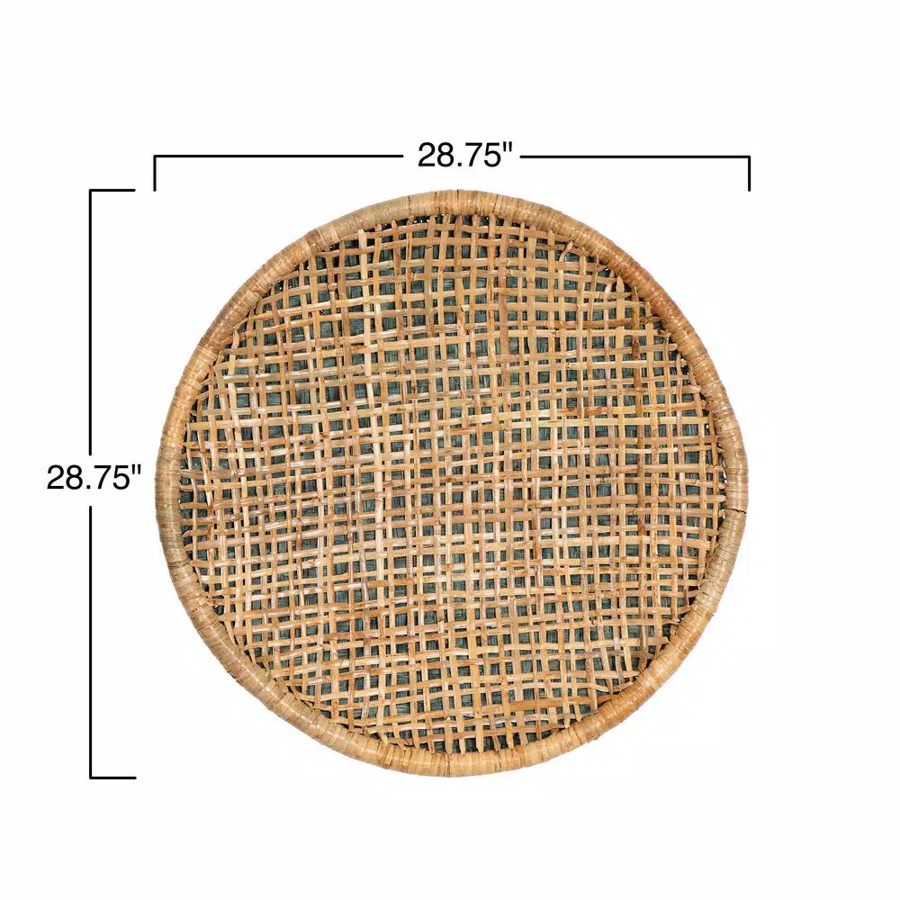 3R Studios Handwoven Beige and Green Rattan Wall Decor - Coastal Tropical Style Wall Hanging