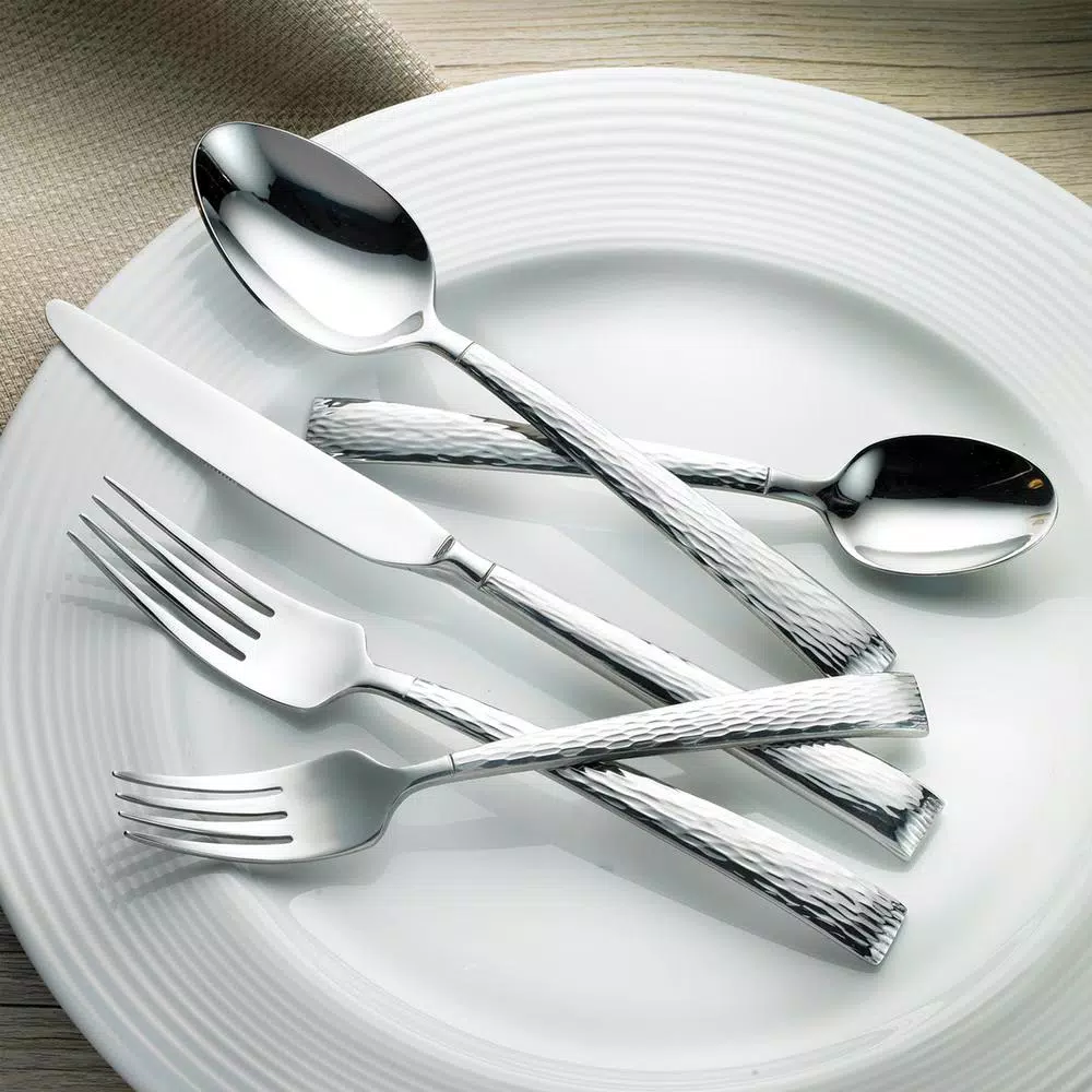 Hampton Signature Brocade 20-Piece Hammered 18/0 Stainless Steel Flatware Set, Service for 4