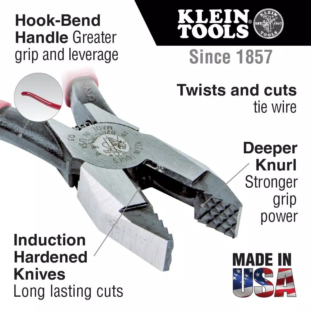 Klein Tools 9 in. Aggressive Knurl Ironworker's Pliers for Rebar Tie Wire