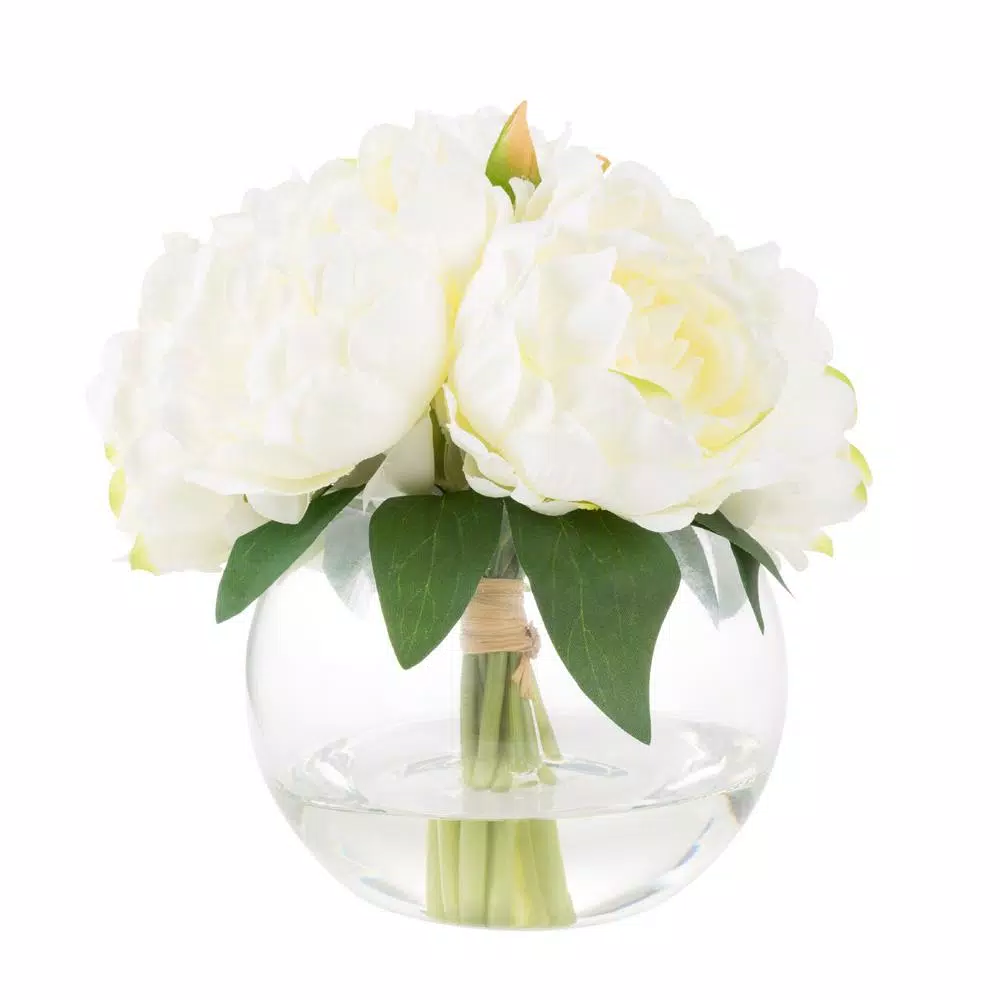 Pure Garden 8 in. Cream Rose Artificial Floral Arrangement in Glass Vase
