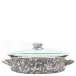 Golden Rabbit 8 qt. Grey Swirl Porcelain-Coated Steel Saute Pan with Glass Lid thumbnail 1
