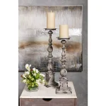 IMAX Hamilton Wrought Iron Hurricane Candleholders, Set of 2, Weathered Grey Finish thumbnail 7