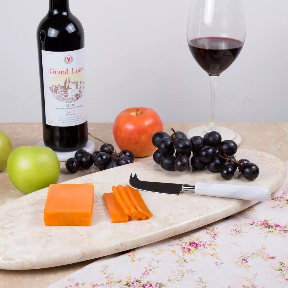 Creative Home Champagne Marble Oval Serving Board - 20" Natural Stone Cheese & Dessert Tray