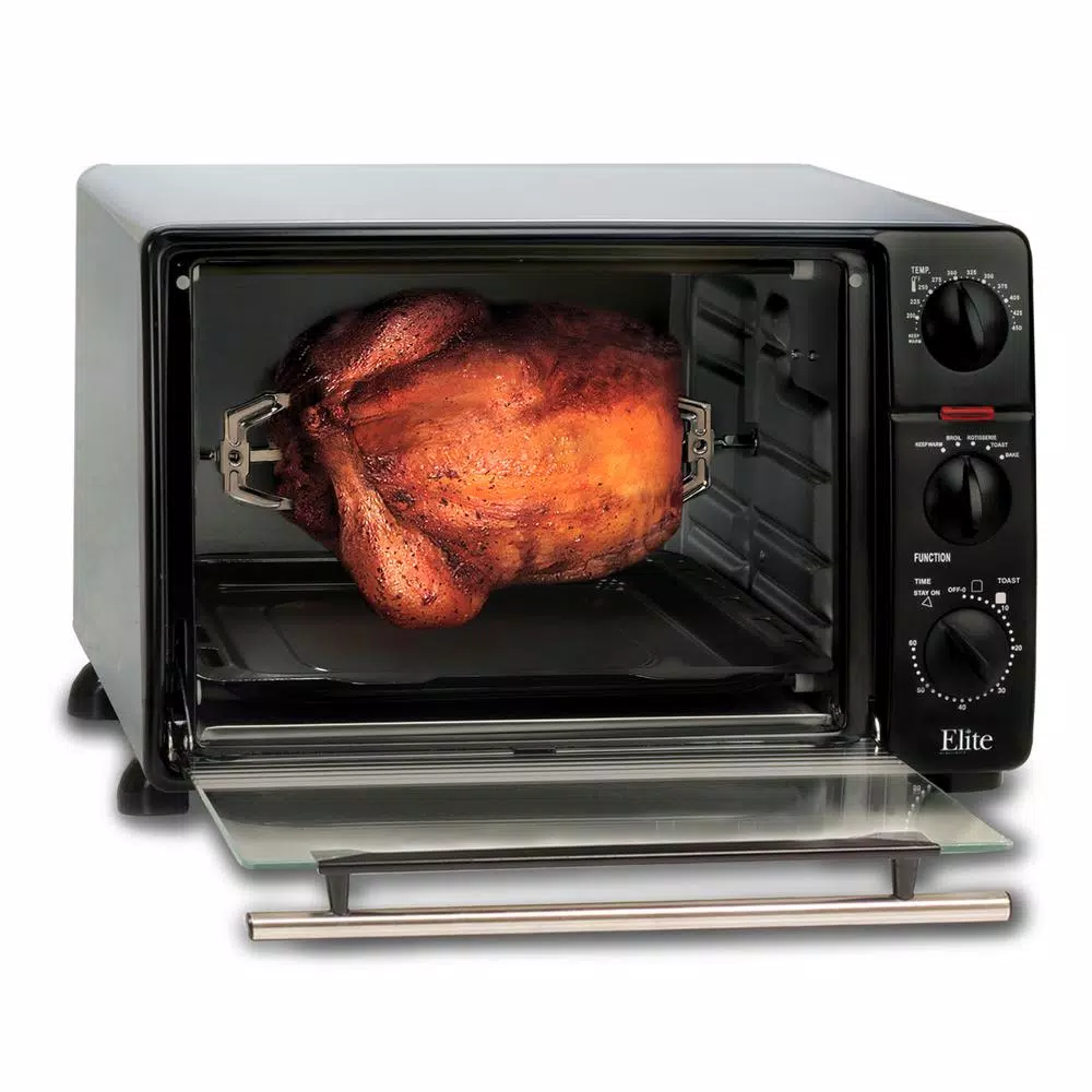 Maximatic 0.8 cu. ft. Black Toaster Oven Broiler with Rotisserie, 1500W